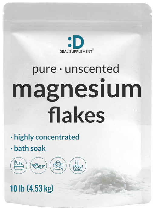Pure Magnesium Flakes Bath Soaks, 10lbs - Natural Epsom Salt Substitute | High-Absorption Magnesium Chloride Flakes | Hydrates Skin & Promotes Relaxation