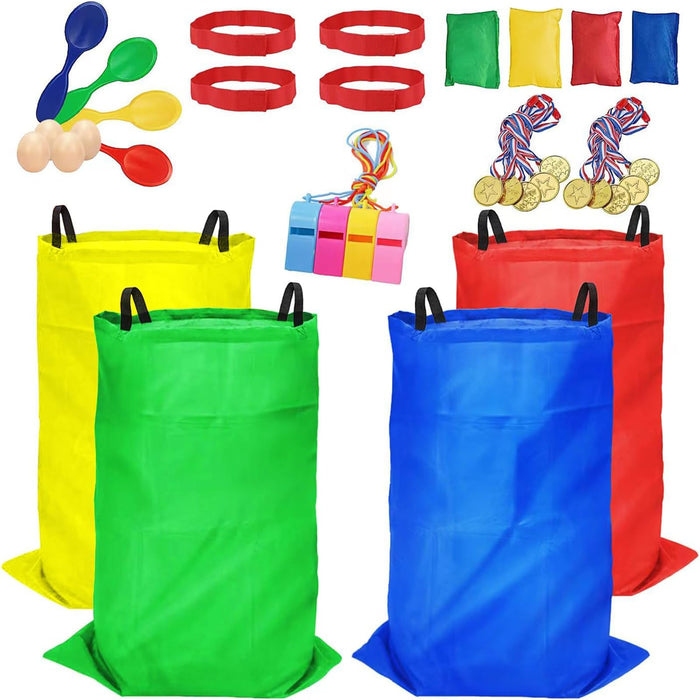 Retros Market Outdoor Games Potato Sack Race Bags for Kids Adults, Bean Bag Toss Game, 3 Legged Race Bands, Egg Spoon Relay Race Game, Carnival Outside Yard Lawn Games for Easter Christmas Birthday Party 32 PCS