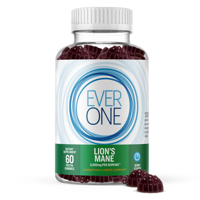 Ever One Lions Mane Gummies for Adults - Cognitive and Nerve Support Mushroom Supplement - Vegan, Gelatin Free, Gluten Free, GMO Free - Delicious Berry Flavored Mushroom Gummies for Adults and Teens