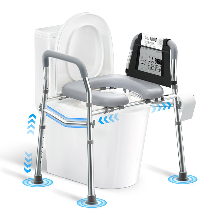 Raised Toilet Seat with Handles, Height and Width Adjustable FSA/HSA Eligible Toilet Seat Risers for Seniors 400lb Cozy Padded Raised Toilet Seat for Elderly, Handicap and Disabled Silver