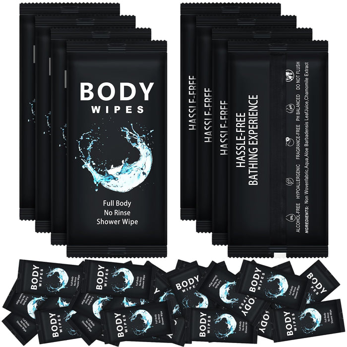 Treela 300 Pcs Bulk Large Body Wipes Individually Wrapped Big Bath Wipes for Adults Bathing No Rinse Shower Bulk Deodorant for Homeless Hygiene Personal Cleansing for Travel Gym(7.09" X 9.84",Black)
