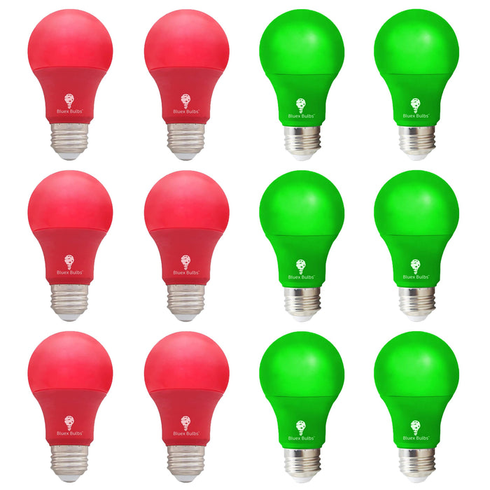 4 Pack A19 LED Light Bulb LED Light Bulb 120V E26 Base 9 Watt (60-watt Replacement) Bulb, Party Decoration, Porch, Home Lighting, Christmas Light Bulbs (Green Red, 12 Pack)