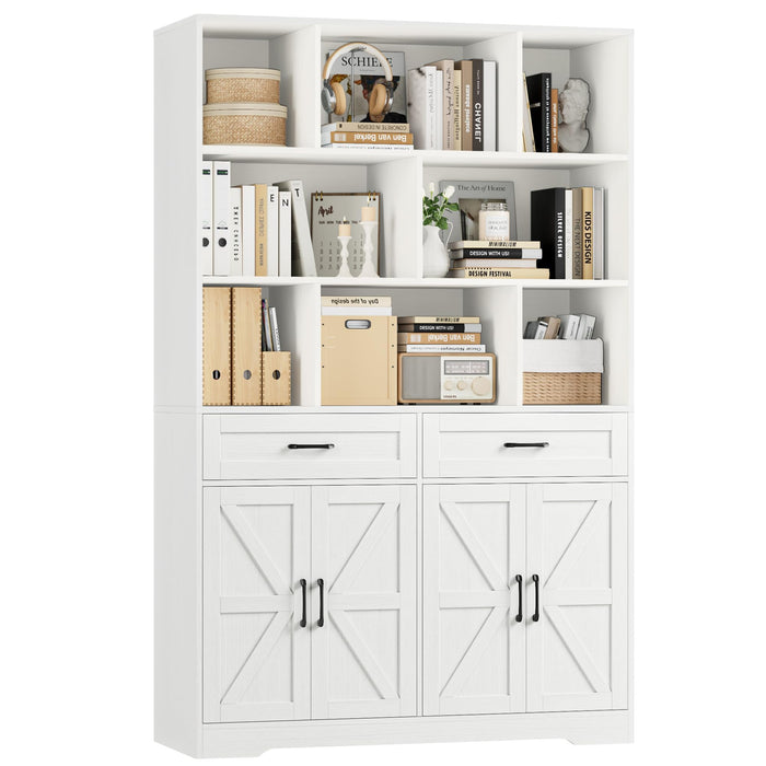 HOSTACK 71" Tall Bookcase with Drawers and Doors, 47" Wide Book Shelf and Bookcase with Storage, 6 Tier Large Book Storage Cabinet with 14" Deep Display Shelves for Living Room, Home Office, White