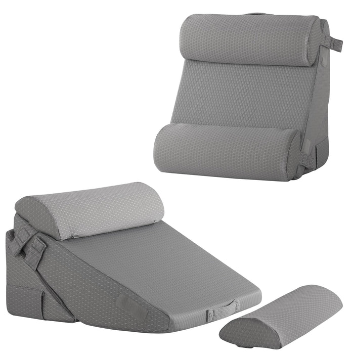 Bedluxe Adjustable 4pcs Bed Wedge Pillow Set, Memory Foam Wedge Pillows Post Surgery for Back, Neck, Leg Pain Relief, Pillow Wedge for Sleeping, Sitting up in Bed, Acid Reflux and GERD, Grey