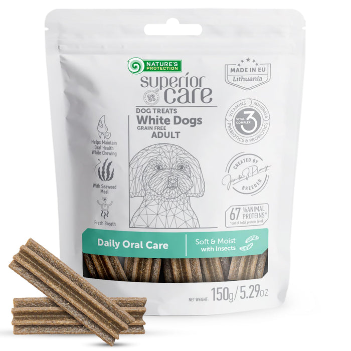 Nature's Protection Superior Care White Dogs Grain-Free Oral Care Treats with Insects for Adult All Breeds Dogs 5.29 oz