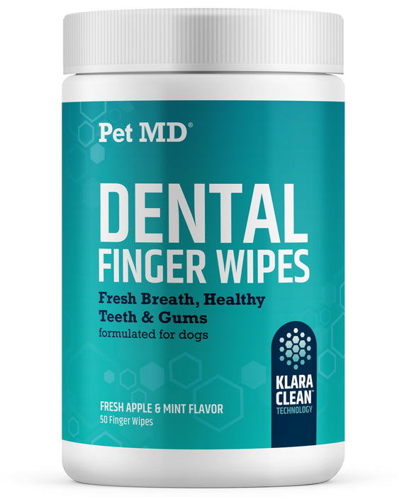 Pet MD Pet Dental Finger Wipes for Dogs - Plaque and Tartar Remover for Dogs to Improve Oral Care - Pet Teeth Cleaning Finger Wipes for Healthy Gums and Fresh Breath - Fresh Apple & Mint, 50ct