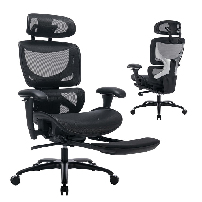 COLAMY Ergonomic Mesh Office Chair with Footrest, Executive High Back Computer Desk Chair with Wide Headrest and Adjustable 3D Arms, Backrest Height, Tilt Lock and Lumbar Support, Black