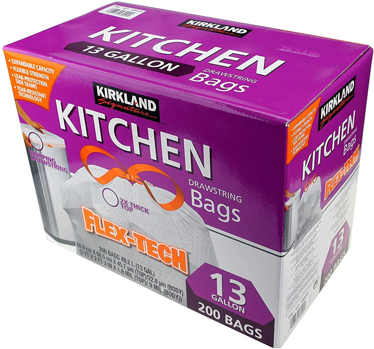 Kirkland Signature Drawstring Kitchen Trash Bags - 13 Gallon, 200 Count (PacK of 3)