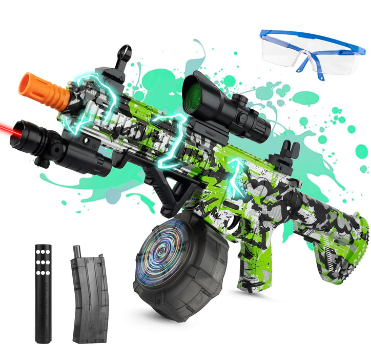 Retros Market Large Gel Ball Blaster with Drum & Mag, Automatic and Manual Splatter Blaster with 40000 Gel Rounds, Electric Splat Blaster and Goggles for Outdoor Activities (Green)