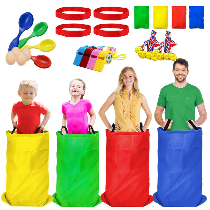 Retros Market Potato Sack Race Bags - 32PCS Outdoor Games Sack Race Bags for Adults and Kids,3 Legged Race Bands,Egg Spoon Relay Race,Bean Bag Toss,Party Games for Kids,Field Day Games for Adults