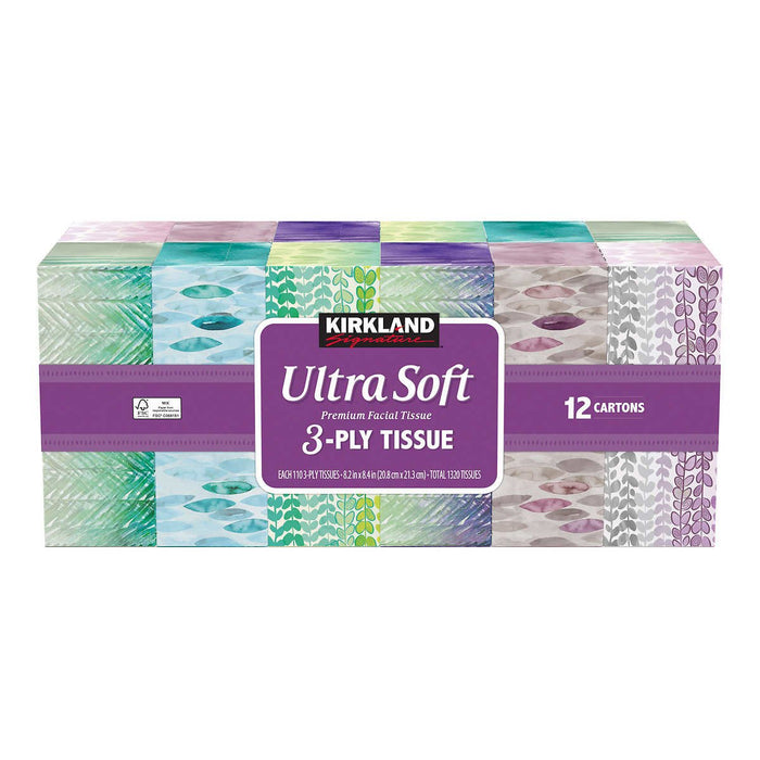 Kirkland Signature Ultra Soft Facial Tissue, 3-Ply, 110-count, 12-Pack Item 1183579