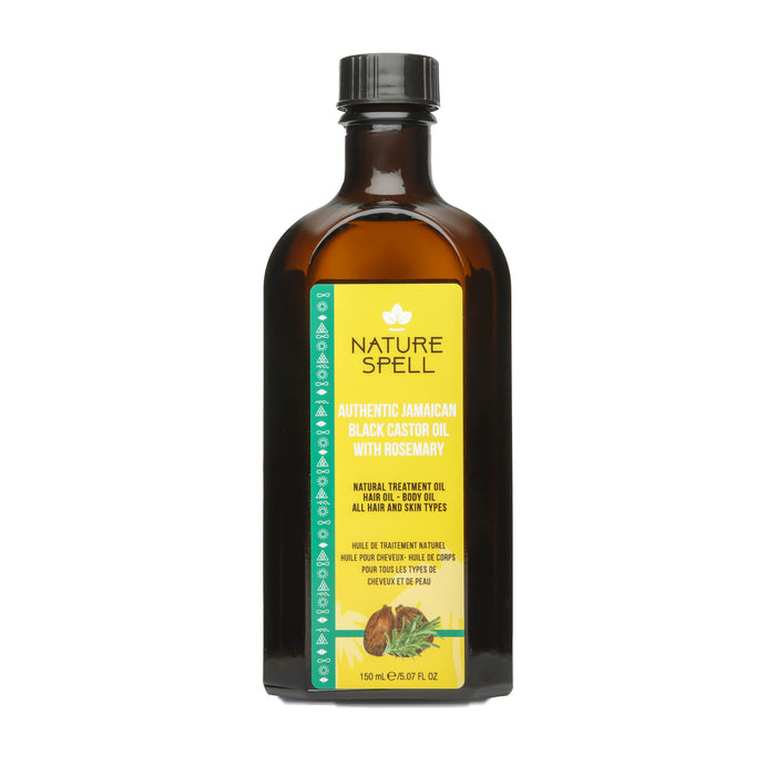 Nature Spell Jamaican Black Castor Oil Infused with Rosemary for Hair & Body, Strengthen Hair Roots & Treat Damaged Hair, 5.07 Fl Oz