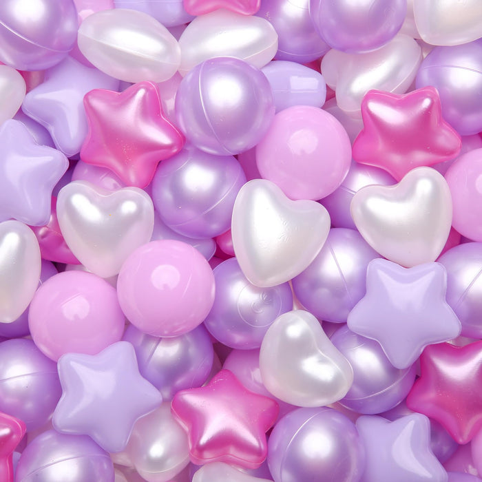 Retros Market Ball Pit Balls,Plastics Balls for Ball Pit, Stars Hearts Shape for PastelBall for Toddlers Kids, Pear Pink Purple White, 50pcs