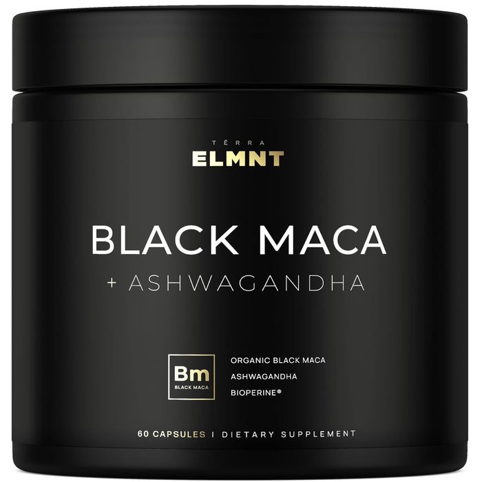ELMNT 40,000mg 40x Strength Organic Black Maca Root + Ashwagandha - #1 Highest Potency Black Maca Root Capsules for Men Supplement 100% Pure Maca Peruana 40:1 Extract Maca Powder Pills Male Booster