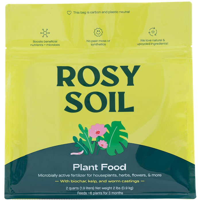 Rosy Soil Plant Food - Microbially Active Fertilizer for Houseplants, Herbs, Flowers – Enriched with Biochar, Kelp, and Worm Castings – Organic Food for Healthy Growth – 2 Quarts