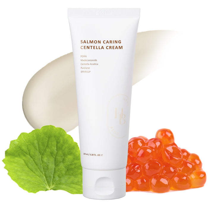 HEVEBLUE Salmon Caring Centella Cream - Salmon PDRN, Salmon Egg Extract, Centella, Madecassoside, Improve Skin Moisture Loss, Restore and Rejuvenate, Low Irritation, Korean Skincare