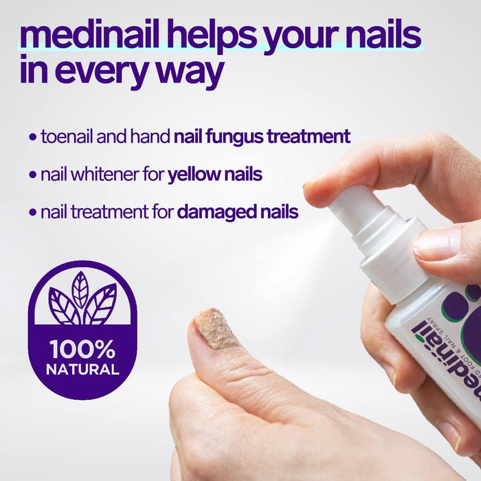 Medinail Nail Repair Spray - Advanced Foot and Nail Repair & Strengthener - Natural Nail Whitener for Yellow Nails - 3.38 Fl Oz (Pack of 1)