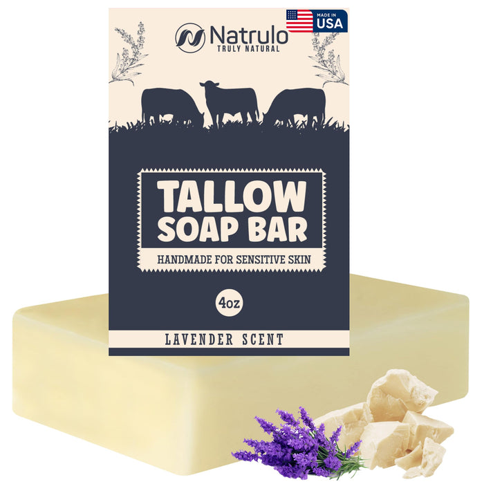 Beef Tallow Soap Bar – All Natural Grass Fed Tallow Soap Lavender – Moisturizing Face & Body Wash Great for Eczema, Dry, Itchy, Sensitive Skin – Handcrafted Bath Soap for Adults, Kids, Made in USA