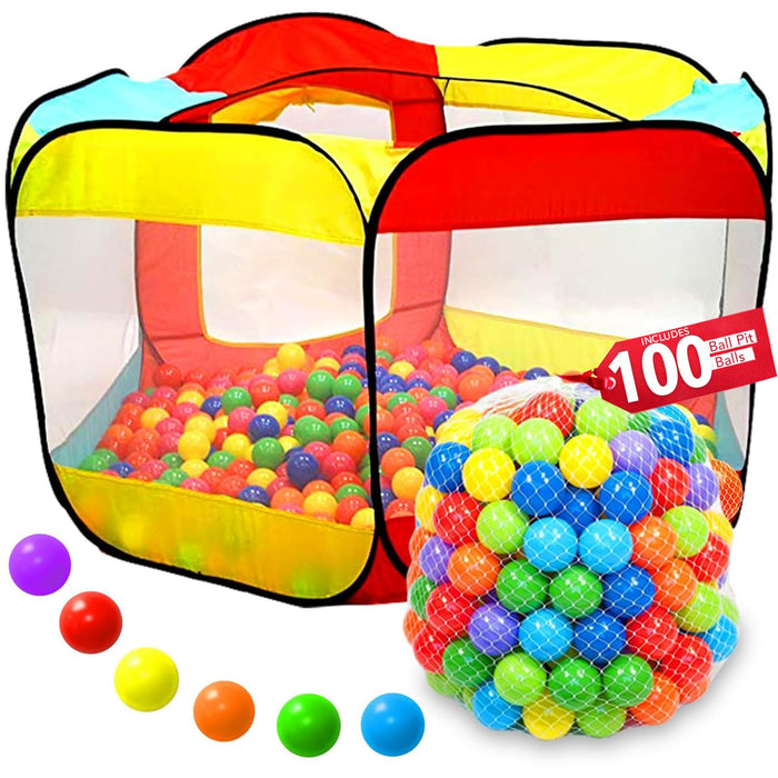 Retros Market Kids Ball Pit Play Tent - Toddler Pop Up Ballpit - Indoor/Outdoor Play Tent, Large with 100 Balls