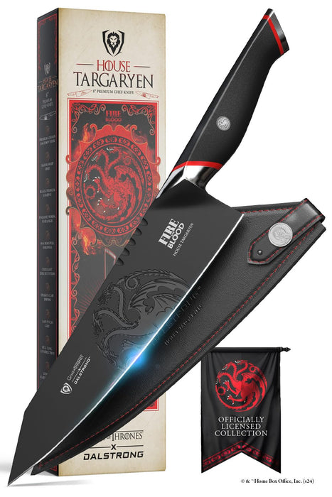 Dalstrong 8 inch Chef Knife- Game of Thrones™ Knife - House Targaryen™ Edition - German Premium Steel - Professional G10 Handle -Collection Item Toughbuilt Knife- w/Sheath