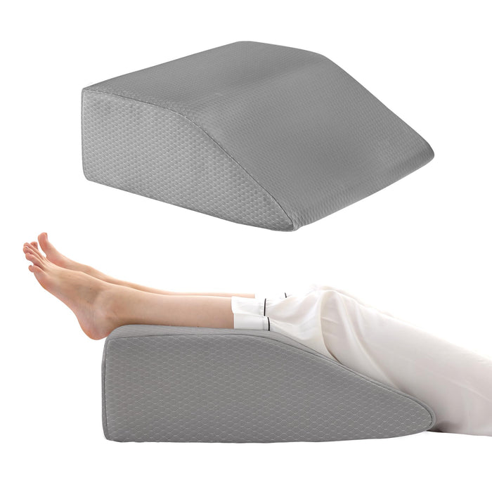 Bedluxe Leg Elevation Pillows, Leg Pillows for Sleeping, Cooling Gel Memory Foam Top, Wedge Pillow for Legs, Leg Wedges for Circulation, Swelling, After Surgery - Removable Cover (10 Inch, Grey)