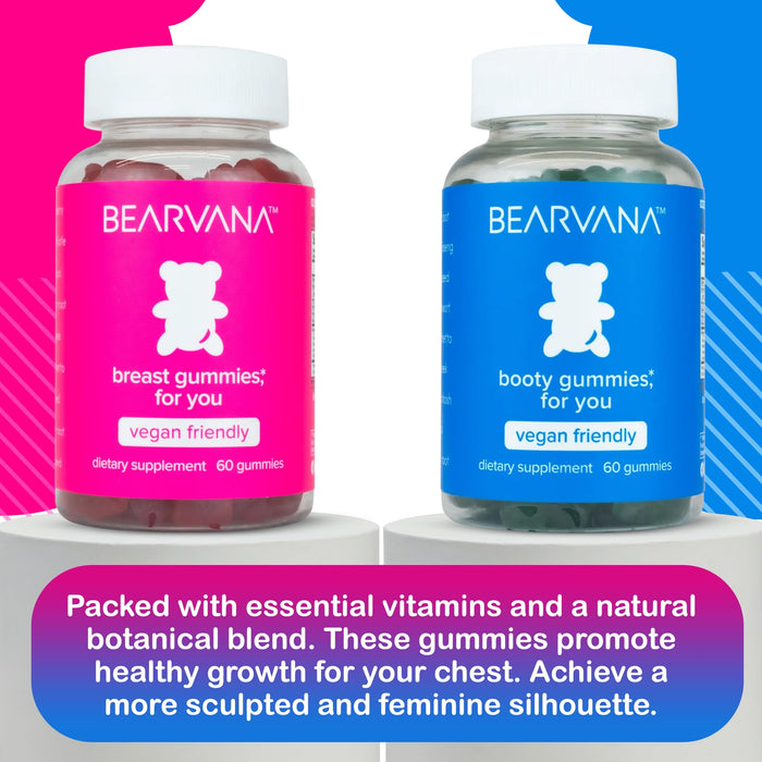 BEARVANA Bum & Chest Support Gummies for Women | Workout Enhancement | Berry Flavored | Essential Herbs | Multivitamins | Combo Pack Growth Gummies | Women’s Fitness Supplement (120 Count)
