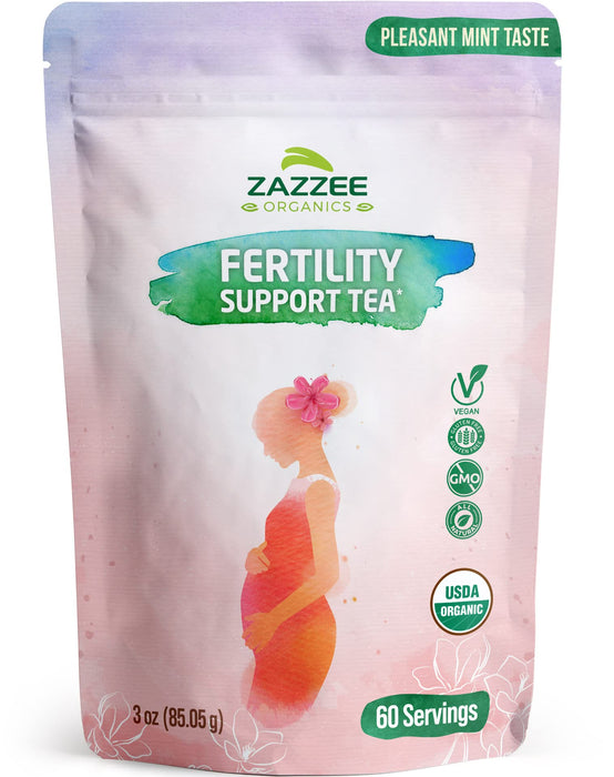 Zazzee USDA Organic Fertility Support Tea, 60 Servings, Pleasant Mint Taste, Balanced Blend of 8 Potent Herbs, 3 Ounces, All-Natural Fertility Support for Women, Non-GMOGET 20% OFF STOREWIDE!