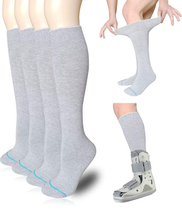 VEIGIKE Replacement Sock Liner for Orthopedic Walking Boots Walker Brace,Tube Socks Under Air Cam Walkers and Fracture Boot Cast Shoe Surgical Leg Cover Grey 4 Pair