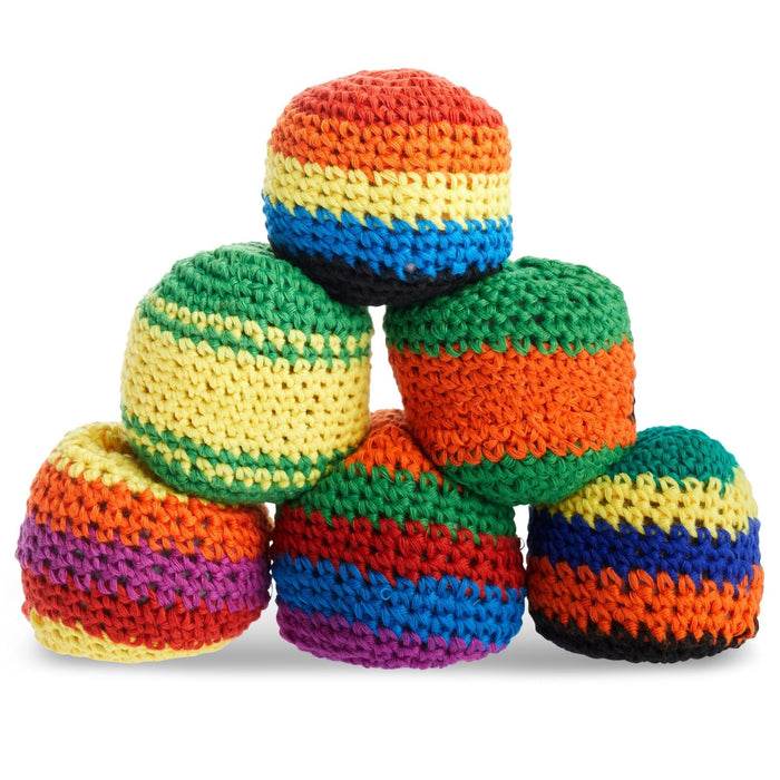 Retros Market 6 Pack Knitted Juggling Sacks - Soft Foot Bag Balls for Adults, Party Favors, Soccer Training (6 Designs, 2.5 x 2 x 1.5 in) - Juggling Balls