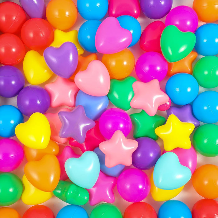 Retros Market 100 Pieces Pit Balls for Kids Star Heart Shape Plastic Balls for Toddler Playpen 2.17'' Play Toy for Crawl Tunnel Inflatable Pool Birthday Party Decoration