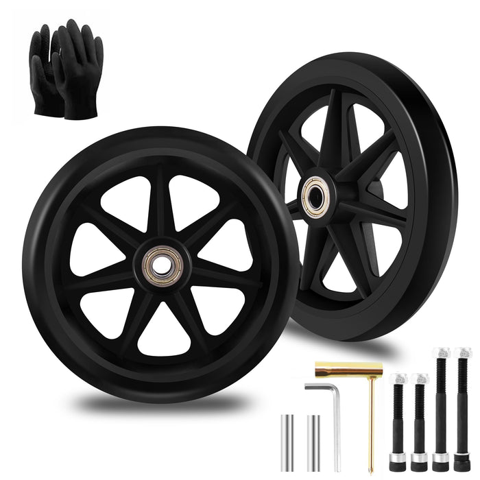 2Pcs 6 Inch Replacement Wheelchair Wheels for Walkers - Environmentally Friendly Rubber Material, Wear-Resistant PU Tires, Anti-Slip, and Durable ABS Wheel Hub (6IN Narrow 2Pcs)