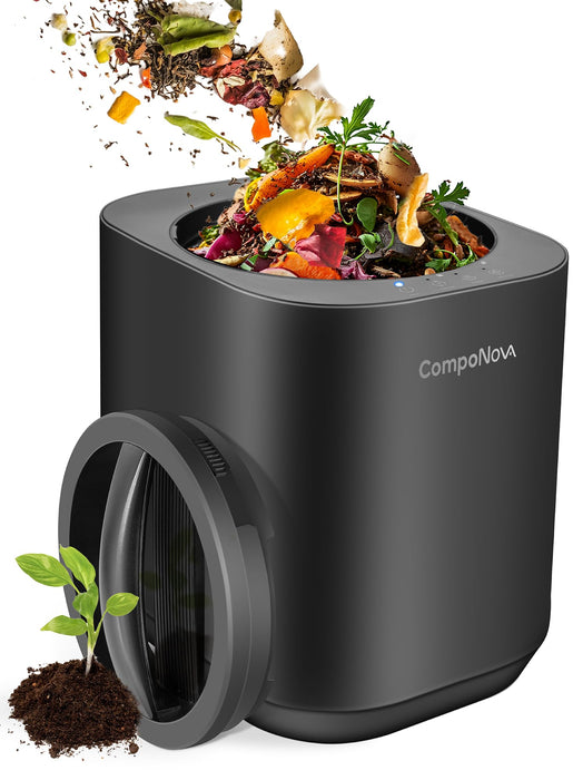 4L COMPONOVA Electric Composter for Kitchen, Countertop Compost Bin, Smart Mill Composter Home Indoor Fertilizer Machine Odorless, Turn Waste to Pre-Compost for Plants (Black)