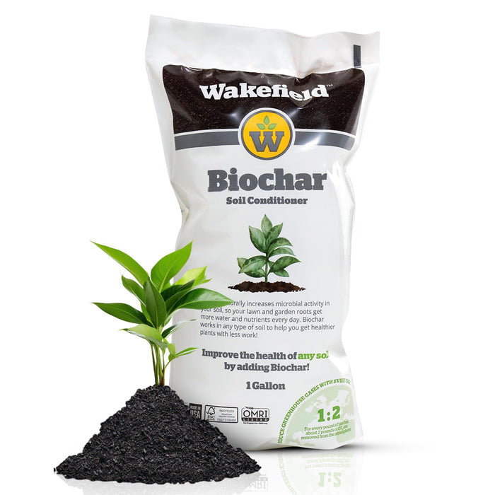 Wakefield Biochar Premium Garden Soil Conditioner – OMRI-Listed, FSC-Certified, Organic Biochar for Raised Garden Beds, Potting Mix, Lawns, and Vegetable Gardens – 1 Gallon
