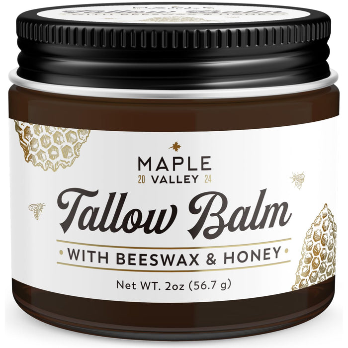 The Maple Valley Beef Tallow For Skin | Tallow and Honey Balm | Grass Fed & Finished Tallow Face Moisturizer with Beeswax and Raw Honey | Unscented, 2 oz