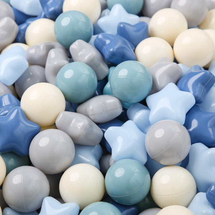 Retros Market Star Ball Pit Balls for Toddlers - 50 Count Star Balls Different Shapes for Festival Indoor Outdoo Sensory Play, Dark Blue+ Blue+ Gray+ White