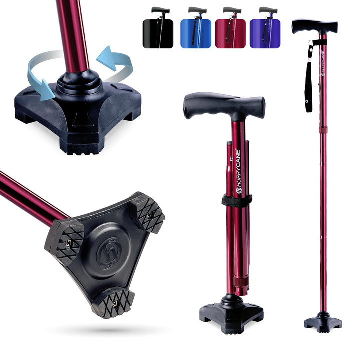 HurryCane HCANE-RD-C2 Freedom Edition Foldable Walking Cane with T Handle, Roadrunner Red