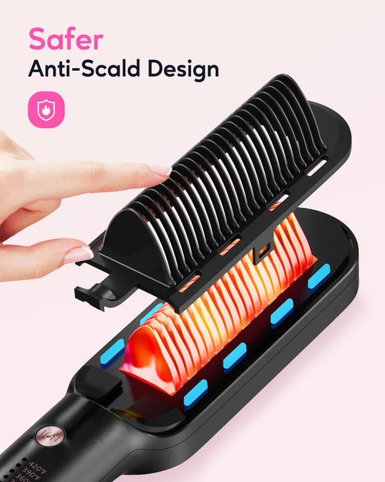 Wavytalk Ionic Hair Straightener Brush, Hair Straightening Brush Flat Iron for Women, Anti-Scald Ceramic Straightening Comb Fast Heating for Home Salon, Rose Gold.