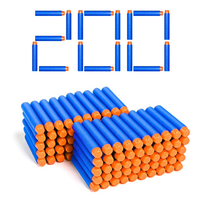 Retros Market 200 Nerf Compatible Dart Bullets, Blue & Orange, Cylindrical, Round, Close Quarters Battles (CQB), Airsoft, Plastic, EVA Foam, 5.31 Inches x 2 Inches