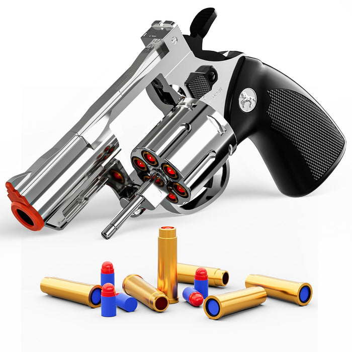 Retros Market Toy Gun Foam Blaster Soft Bullet Toy Revolver,Can fire Sponge Bullets,with 40 Bullets,for Age of 6 7 8 9 10+ Years Old Kid Boys Girls（Silver）