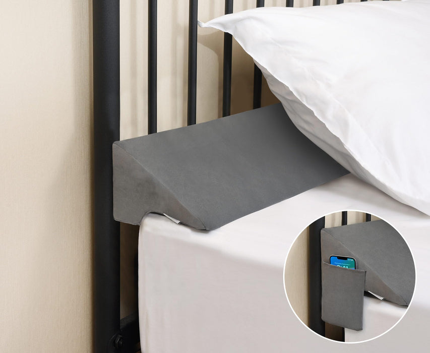 Vekkia Queen Bed Wedge Pillow for Headboard Gap Filler(0-3.5"),High-Density Foam,Prevents Pillows & Items Loss,Ergonomic Design,Large Storage Pockets,Removable&Washable Cover,Gray,60"x7"x5"