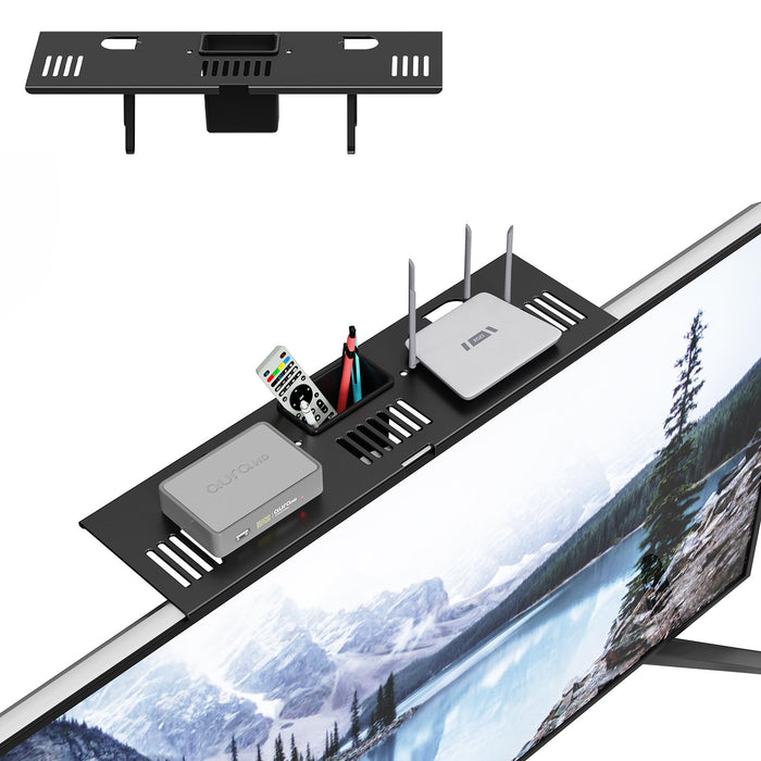 Adjustable Steel TV Top Shelf, Floating TV Stand with Storage Boxes, Universal Monitor Shelf for Soundbar, Game Console, Cable Box, Router Shelves and Home Accessories