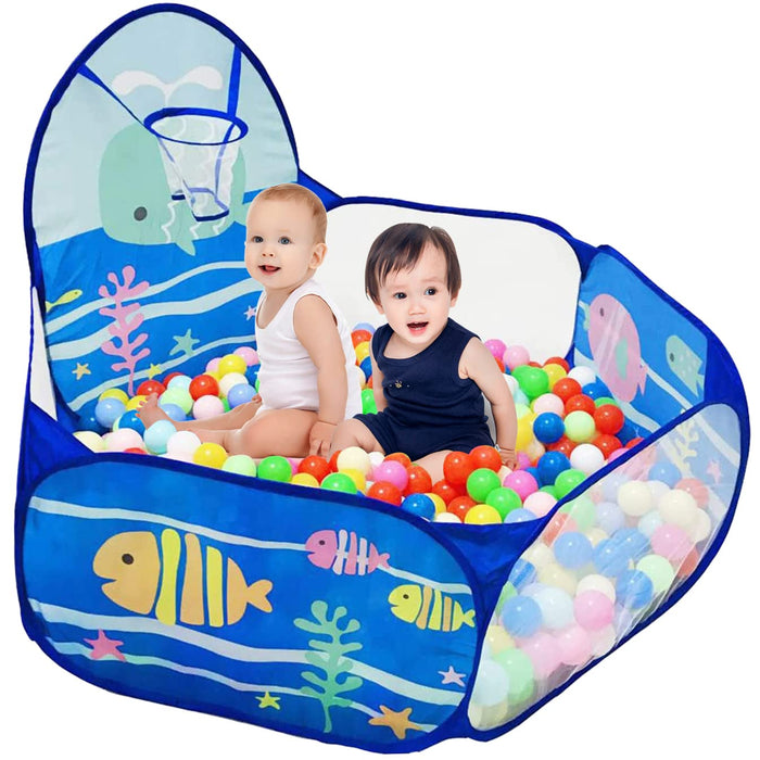 Retros Market Kids Ball Pit, Pop Up Children Play Tent, Toddler Ball Pool Baby Crawl Playpen with Basketball Hoop, Portable Toys for Girls Boys, 4 ft / 120 cm, Balls Not Included, Ocean