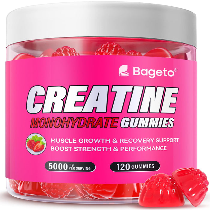 Creatine Monohydrate Gummies 5000mg for Men & Women, Gomitas de Creatina 5g Creatine Monohydrate, 0g Sugar Chewables Creatine Pre-Work Out for Muscle Strength, Vegan,120 Count (120 Count, Strawberry)