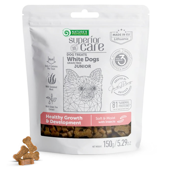 Nature's Protection Superior Care Grain-Free Healthy Dog Training Treats for Puppies - Growth and Development Dog Treats with Insects for Junior All Breeds White Dogs, 5.29 oz