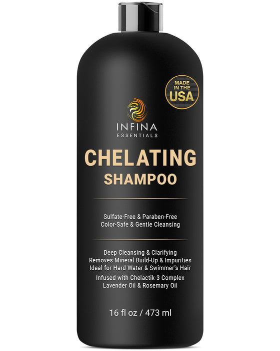 INFINA ESSENTIALS Chelating Hard Water Shampoo with Chelactik-3 & Rosemary Oil - Color Safe Metal Detox Shampoo for Build-Up & Swimmers Hair - 16 fl oz
