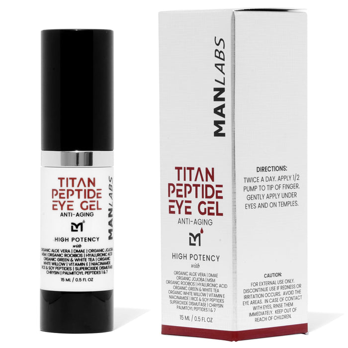 Man Labs Titan Mens Eye Cream Anti Aging Bags & Dark Circle - Eye Bags Treatment for Men, High Potency Cooling Eye Gel Puffy Eyes Treatment for Men, Peptides, DMAE, MSM, Aloe, Unscented, 0.5 Fl Oz