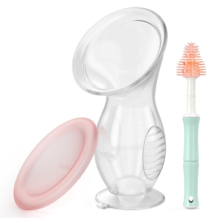 Nuliie Silicone Manual Breast Pump with Leak-Proof Lid & Suction Cup, 4oz/120ml BPA-Free, Wearable Hand Pump Breastmilk, Breast Milk Collectors for Breastfeeding Essentials, Includes Cleaning Brush