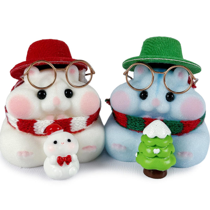 2-Pack Handmade Taba Squishy Hamster Toy, Cute Squishy Hamster Furry Toy, Soft Silicone Mochi Fidget, for Adults & Kids (2-Pack Christmas Set)