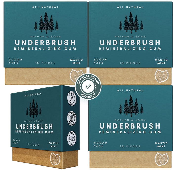 Nathan and Sons - Underbrush Gum - Sugarless Gum with Nano Hydroxyapatite for Fresh Breath and Enamel Care - Pack of 4