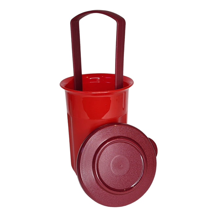 Tupperware Pick A Deli Pickle Mini Round 2 Cup Container with Strainer in Red and Wine